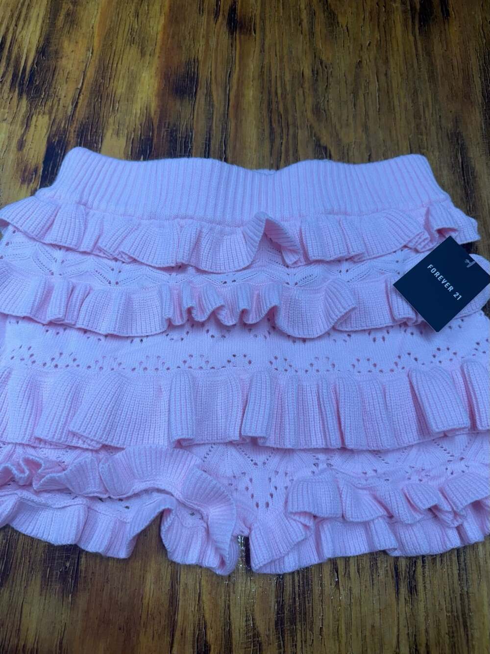Forever 21 Knit Ruffle Shorts Size L Pink Pointelle